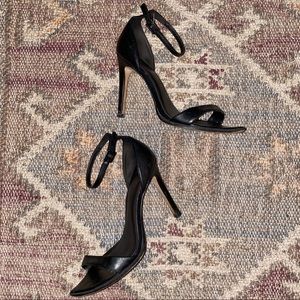 Black high heeled strappy sandals